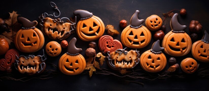 Gingerbread cookies on Halloween Copy space image Place for adding text or design