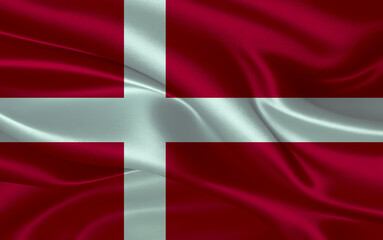 3d waving realistic silk national flag of Denmark. Happy national day Denmark flag background. close up