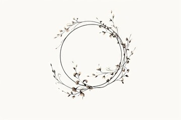 Elegance in bloom. Vintage floral wreath for romantic invitations. Whimsical botanical circle. Hand drawn frame in black and white. Nature embrace. Rustic wedding card with round ornament - obrazy, fototapety, plakaty