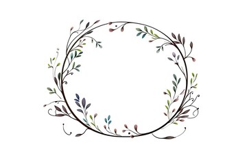 Elegance in bloom. Vintage floral wreath for romantic invitations. Whimsical botanical circle. Hand drawn frame in black and white. Nature embrace. Rustic wedding card with round ornament