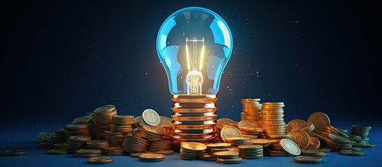 Idea and money banner with investment analysis concept on blue background Copy space image Place for adding text or design