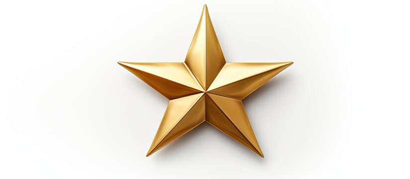 Isolated gold Christmas star on white background top view close up Copy space image Place for adding text or design