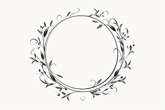 Elegance in bloom. Vintage floral wreath for romantic invitations. Whimsical botanical circle. Hand drawn frame in black and white. Nature embrace. Rustic wedding card with round ornament