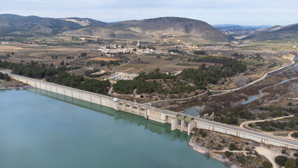Rear view of the Bellus dam dedicated to containing water for irrigation and against possible...