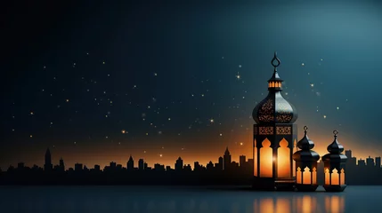 Fotobehang Banner design for a Ramadan Kareem with ornamental lantern. © Marcela Ruty Romero