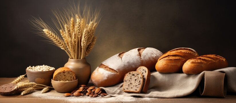 Gluten free homemade bread made with various nutritious grains and seeds Copy space image Place for adding text or design