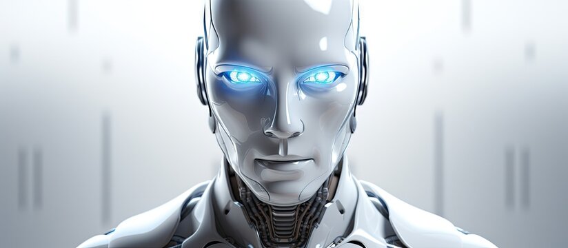 Friendly cyborg robot with a white screen Copy space image Place for adding text or design