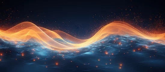 Gardinen Glowing particles in an abstract musical digital network background 3D rendering Copy space image Place for adding text or design © Ilgun