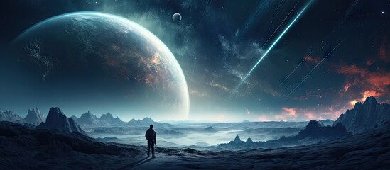 Humans venturing into the depths of space exploration Copy space image Place for adding text or design