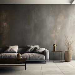 Deurstickers Fotografia de estancia interior con mobiliario de estilo moderno, decoración de tonos metalicos y entrada de luz natural © Iridium Creatives