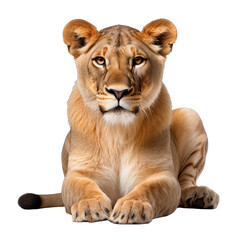 Sitting Lioness Isolated on Transparent or White Background, PNG