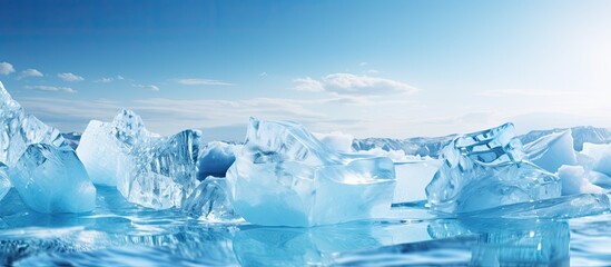 Frigid environment with icy fragments on Lake Baikal Cold backdrop lifeless Copy space image Place for adding text or design