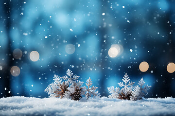 Fototapeta na wymiar Fondos navideños con nieve, piñas, adornos y estrellas de navidad 