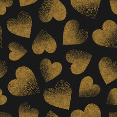 Gold hearts pattern. Vector seamless golden heart background