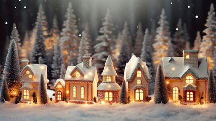 Christmas village winter postcard
