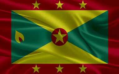 3d waving realistic silk national flag of Grenada. Happy national day Grenada flag background. close up