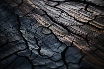 Photo sur Plexiglas Texture du bois de chauffage Rough textured surface of burnt wood, tilted view. Background with copy space