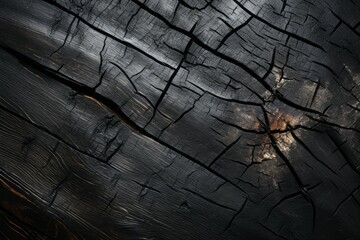 Rough textured surface of burnt wood close up. Background with copy space