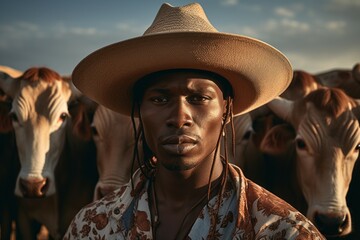 African American cowboy from the south on a farm. Portrait with selective focus and copy space - Powered by Adobe