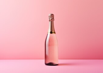 Pink champagne bottle  for product design against pastel  Creative concept of pink sparkling wine - obrazy, fototapety, plakaty