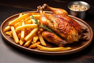 Fototapeta premium delicious and appetizing dish of chicken and fries