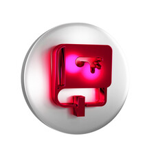 Red Viking book icon isolated on transparent background. Silver circle button.