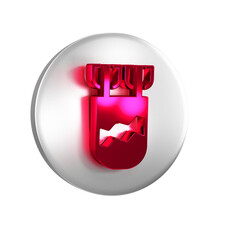Red Quiver with arrows icon isolated on transparent background. Silver circle button.