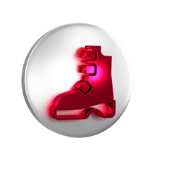 Red Ancient viking boots icon isolated on transparent background. Traditional clothes and accessories of past times. Silver circle button.