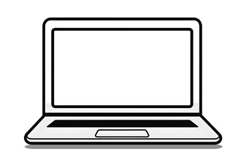 Line icon of laptop on white background, vector graphic illustration, trendy design.