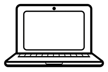 Line icon of laptop on white background, vector graphic illustration, trendy design.