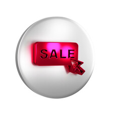 Red Price tag with an inscription Sale icon isolated on transparent background. Badge for price. Promo tag discount. Silver circle button.