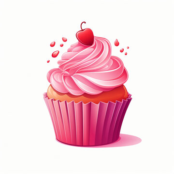 Pink cupcake of love in valentine day cartoon isolated on white background