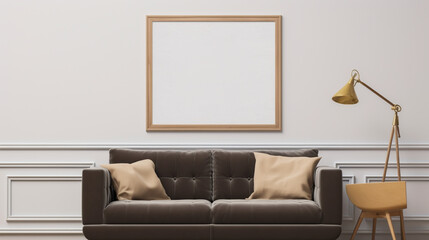 Retro living room with blank mock up poster. interior living room, Scandinavian style. generative ai