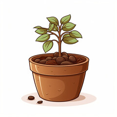 Plant and tree seed in pot cartoon isolated on white background