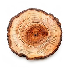 Cross section of an acacia log on a white background