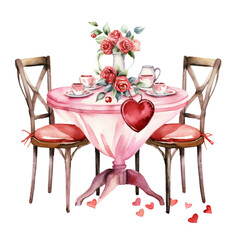 Watercolor Valentine day Romantic Tables Clipart, Watercolor Romantic Couple Dinner Clipart, Valentine's Day Romantic Table, generative ai
