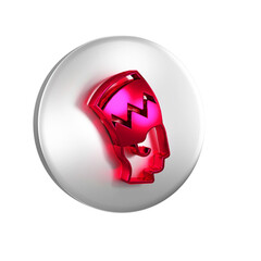 Red Nefertiti icon isolated on transparent background. Silver circle button.