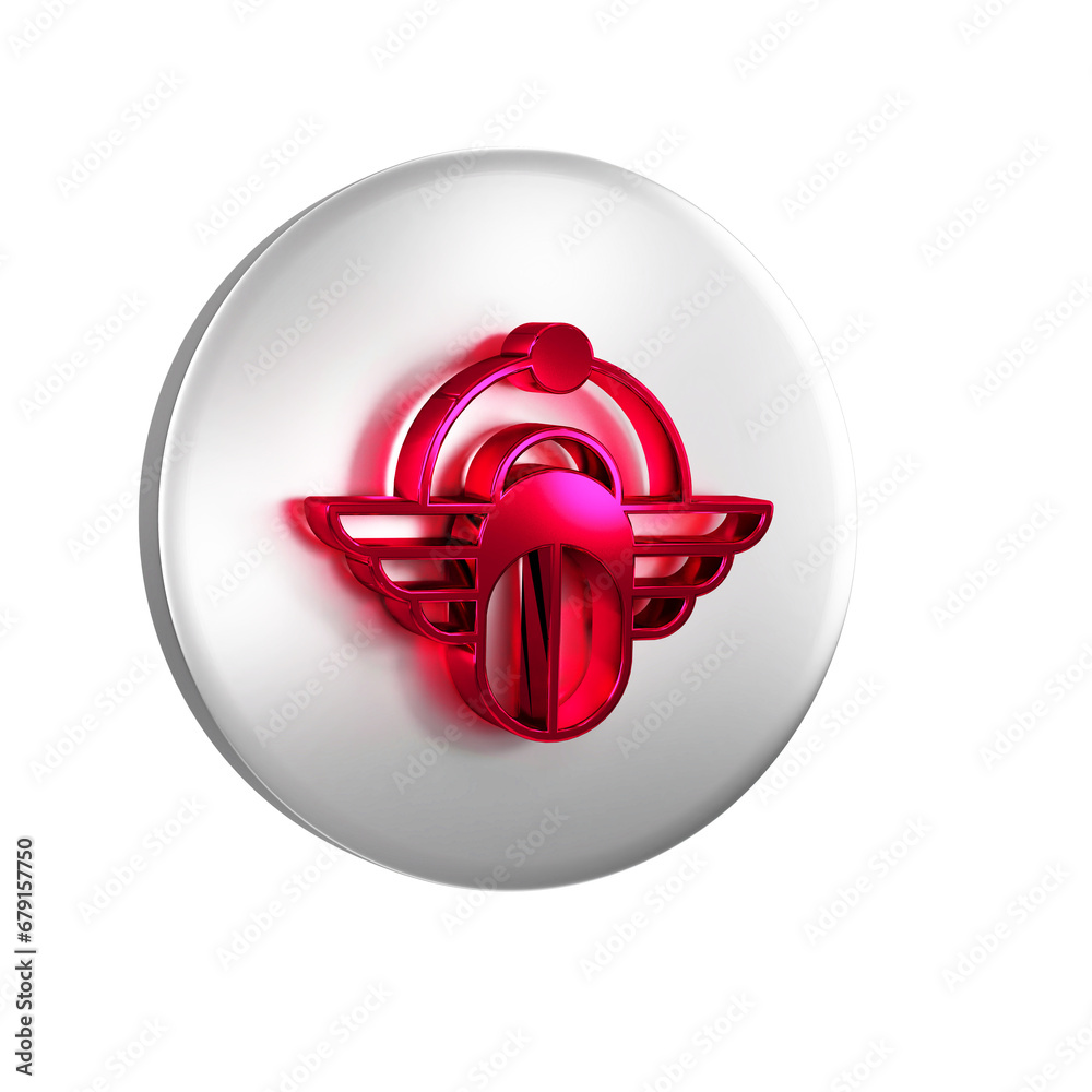 Poster red egyptian scarab icon isolated on transparent background. winged scarab beetle and sun. silver ci