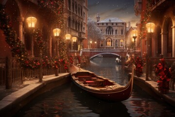 city canal grande , gondolas country, gondola in winter christmas