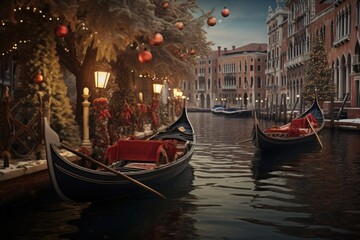 city canal grande , gondolas country, gondola in winter christmas