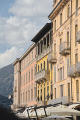 Typical facades of the city of Como. Lombardy, Italy.