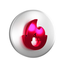 Red Fire flame icon isolated on transparent background. Silver circle button.