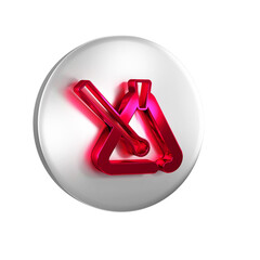 Red Triangle musical instrument icon isolated on transparent background. Silver circle button.