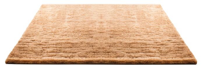 High-quality, plush brown rectangular carpet with a detailed soft texture, perfect for modern home interiors, on transparent background. Cut out home decor. Front view. PNG