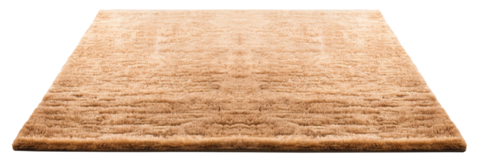 High-quality, plush brown rectangular carpet with a detailed soft texture, perfect for modern home interiors, on transparent background. Cut out home decor. Front view. PNG