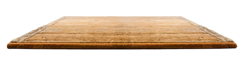 High-quality, brown rectangular carpet with a detailed soft texture, perfect for modern home interiors, on transparent background. Cut out home decor. Front view. PNG