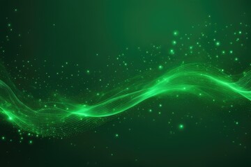 digital dark green particles wave and light abstract background with shining dots stars
