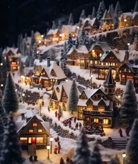 Obraz premium miniature christmas in a snow village