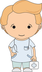 Illustrations medical personnel, doctor, nurse, health, medicine. Medical characters. Cute doctors, stomatologs and nurses. Men and women are avatars. Vector flat illustration.