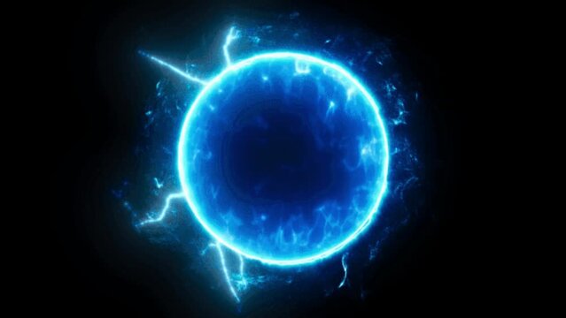 Blue light electricity  sphere on black background.